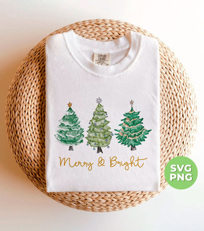 Merry And Bright, Merry Christmas, Xmas Tree Watercolor, Trendy Christmas, Svg Files, Png Sublimation