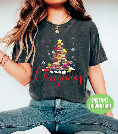 Merry Christmas, Book Tree, Merry Book-mas, Bookworm, Trendy Christmas, Svg Files, Png Sublimation