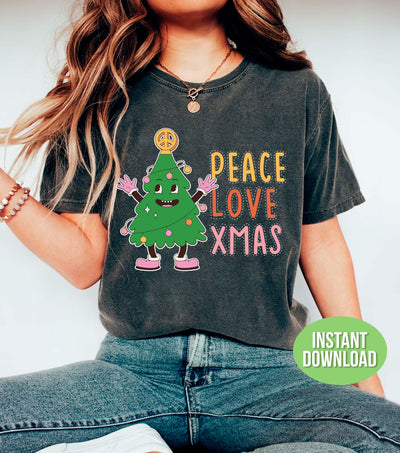 Peace Love Xmas, Merry Christmas, Funny Xmas Tree, Trendy Christmas, Png Sublimation