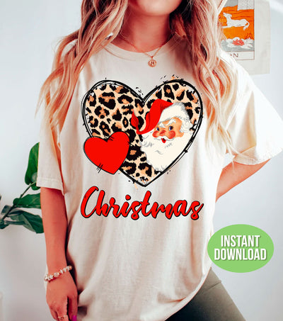 Santa Claus In Heart, Leopard Heart, Love Christmas, Trendy Christmas, Png Sublimation