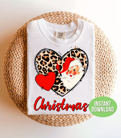 Santa Claus In Heart, Leopard Heart, Love Christmas, Trendy Christmas, Png Sublimation