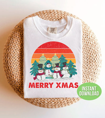 Snowman Family, Retro Christmas, Merry Xmas, Merry Snowman, Trendy Christmas, Png Sublimation