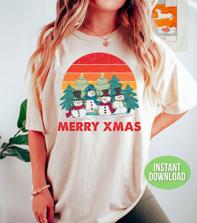 Snowman Family, Retro Christmas, Merry Xmas, Merry Snowman, Trendy Christmas, Png Sublimation