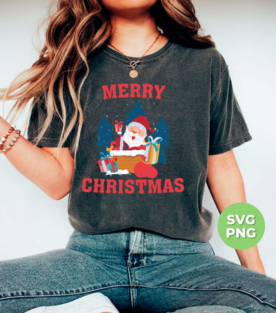 Cute Santa, Happy Santa, Funny Santa, Santa With Gift, Digital Files, Png Sublimation