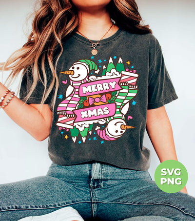 Merry Xmas, Trendy Snowman, Pinky Snowman, Pink Christmas, Digital Files, Png Sublimation