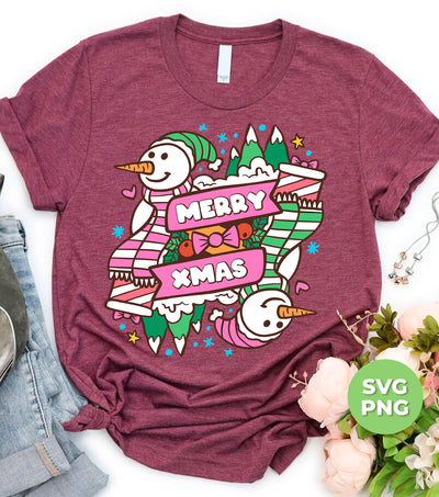 Merry Xmas, Trendy Snowman, Pinky Snowman, Pink Christmas, Digital Files, Png Sublimation