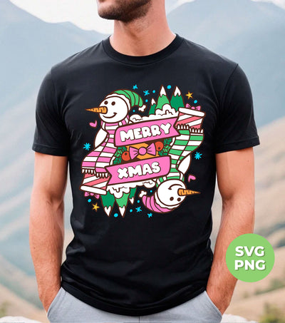 Merry Xmas, Trendy Snowman, Pinky Snowman, Pink Christmas, Digital Files, Png Sublimation