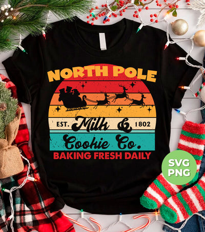 North Pole, Milk And Cookie, Baking Fresh Daily, Retro Christmas, Digital Files, Png Sublimation