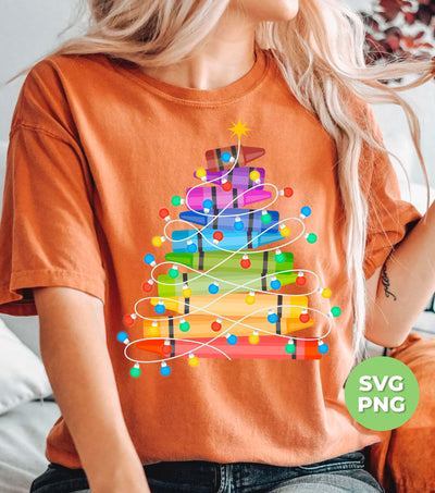 Crayon Xmas Tree, Xmas Tree Made From Crayon, Xmas Lights, Digital Files, Png Sublimation