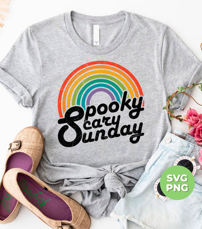 Spooky, Scary, Sunday, Rainbow Spooky, Retro Scary, Digital Files, Png Sublimation