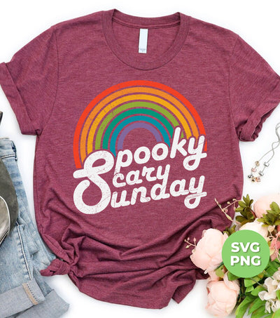 Spooky, Scary, Sunday, Rainbow Spooky, Retro Scary, Digital Files, Png Sublimation