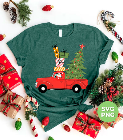 Red Car Bring Xmas Tree And Gift Boxes, Christmas Tree, Trendy Christmas, Png Sublimation