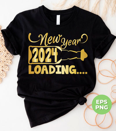 Happy New Year 2024, Loading 2024, Golden Style, Png Sublimation