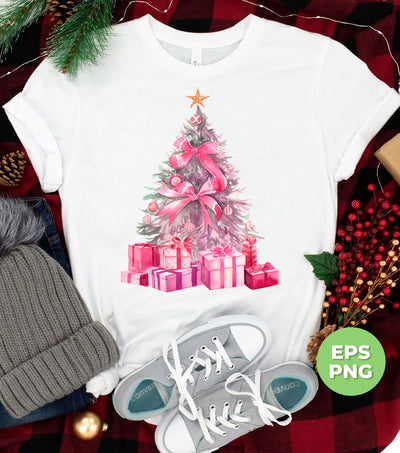 Watercolor Xmas Tree, Pinky Xmas Tree, Pink Gift Boxes, Trendy Christmas, Png Sublimation