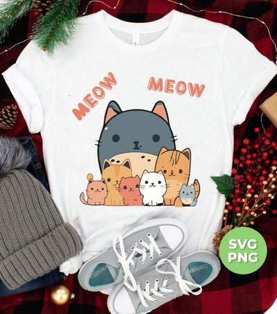 Cute Meow, Cat Lover, Cute Cat, Bundle Of Kitten, Cat Family, Png Sublimation