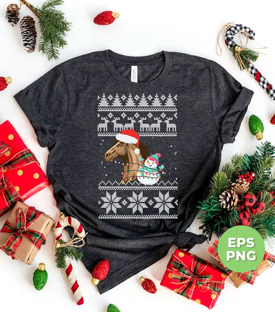 Horse Xmas, Horse With Snowman, Xmas Pattern, Trendy Christmas, Png Sublimation