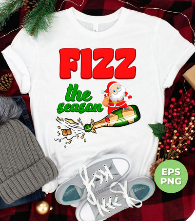 Fizz The Season, Santa Skiing By Champagne Bottle, Trendy Christmas, Png Sublimation