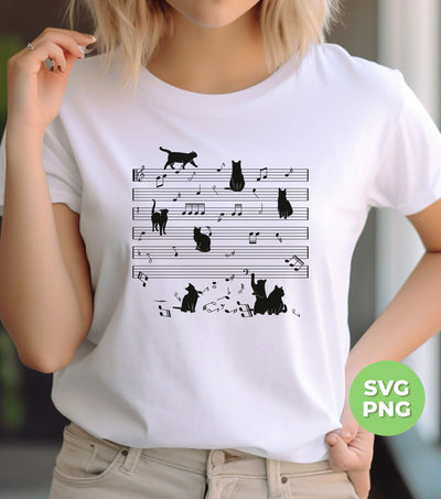 Cat Funny Music Note, Party Lover, Black Cat Love Music, Png Sublimation