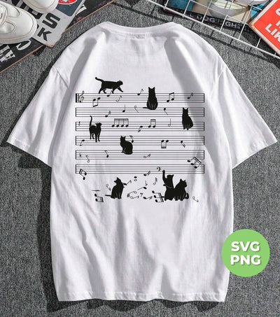 Cat Funny Music Note, Party Lover, Black Cat Love Music, Png Sublimation