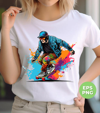 Cool Man, Cool Boy, Boy With Skateboard, Skateboarding Watercolor, Digital Files, Png Sublimation