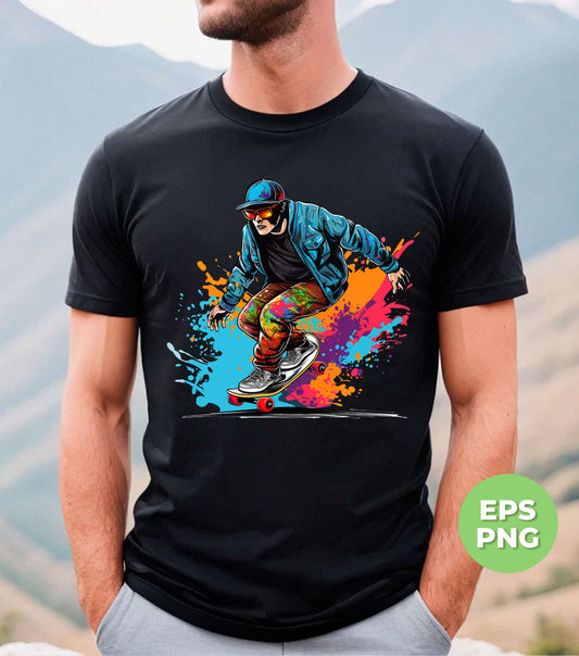 Discover the perfect blend of coolness and artistry with our Skateboarding Watercolor digital files. Featuring a cool man and boy with skateboard, these PNG files are perfect for sublimation printing. Add a touch of style to your designs with this unique and dynamic collection.