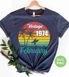 Vintage 1974 February, Retro Birthday, Summer Vibes, Digital Files, Png Sublimation