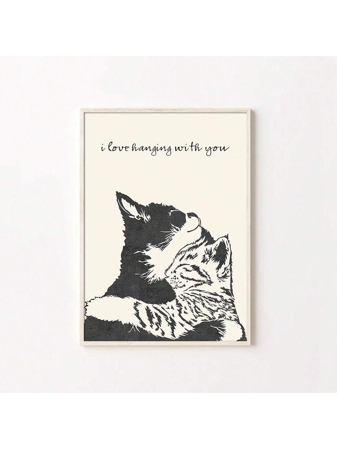 Celebrate love with this charming and romantic art poster featuring two adorable cats. Perfect for couples, this poster captures the affection and bond between two feline companions. A delightful addition to any home, this poster is a must-have for cat lovers and those looking to add a touch of love and cuteness to their decor.