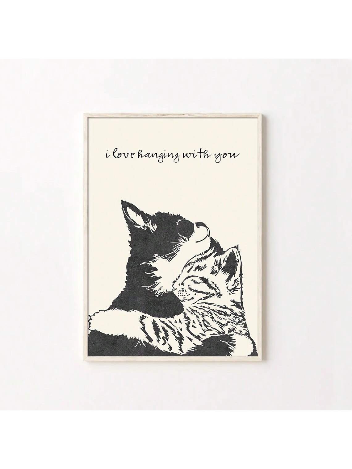 Celebrate love with this charming and romantic art poster featuring two adorable cats. Perfect for couples, this poster captures the affection and bond between two feline companions. A delightful addition to any home, this poster is a must-have for cat lovers and those looking to add a touch of love and cuteness to their decor.