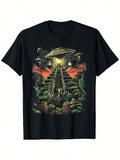 Embrace your otherworldly style with this UFO Alien Pyramid Graphic Tee. Crafted from soft black cotton, it offers all-day comfort for both men and women. The playful design sparks curiosity and adds a cosmic twist to your casual wardrobe. Perfect for those who love a touch of mystery and fun in their everyday look.