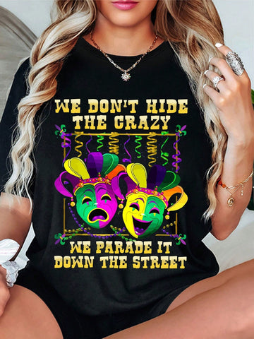 Unleash your wild side with this Ultimate Fun Carnival Mask Graphic Tee. Made for every season, this casual top will keep you looking cool and feeling comfortable. Whether you're dressing up for a festive occasion or just adding a playful touch to your everyday look, this tee is the perfect choice (and conversation starter)!