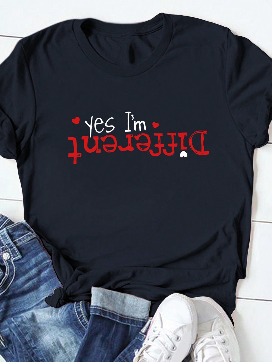 Introducing the Unique Vibe 'Yes, I'm Different' Printed Short-Sleeve T-Shirt. Made with high-quality materials, this shirt features a bold and unique design that celebrates individuality. With its comfortable fit and eye-catching print, this shirt is perfect for making a statement and expressing your unique style.