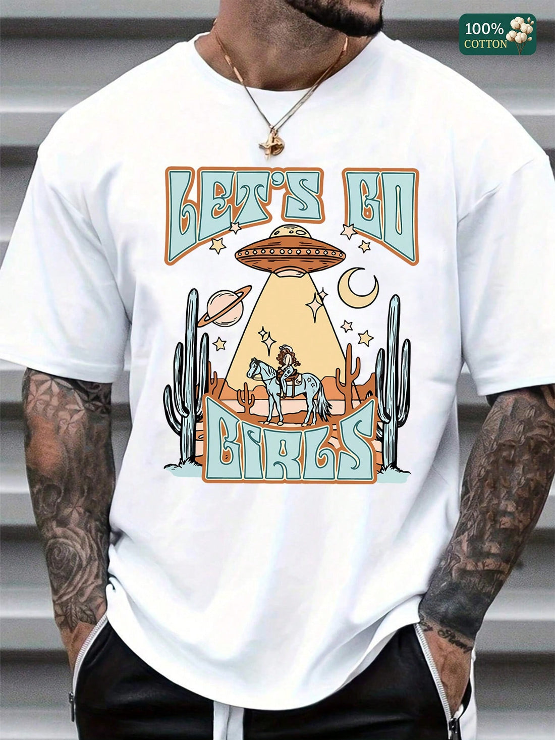 Get ready for summer adventures with this playful unisex 'Let's Go Girls' T-shirt. Made from 100% cotton, it offers soft, breathable comfort ideal for sunny days. The fun Western sci-fi design adds a quirky twist to your casual wardrobe, perfect for those who love a blend of classic and futuristic style. Whether you're hitting the street or chilling with friends, this tee brings a lighthearted vibe to your look.