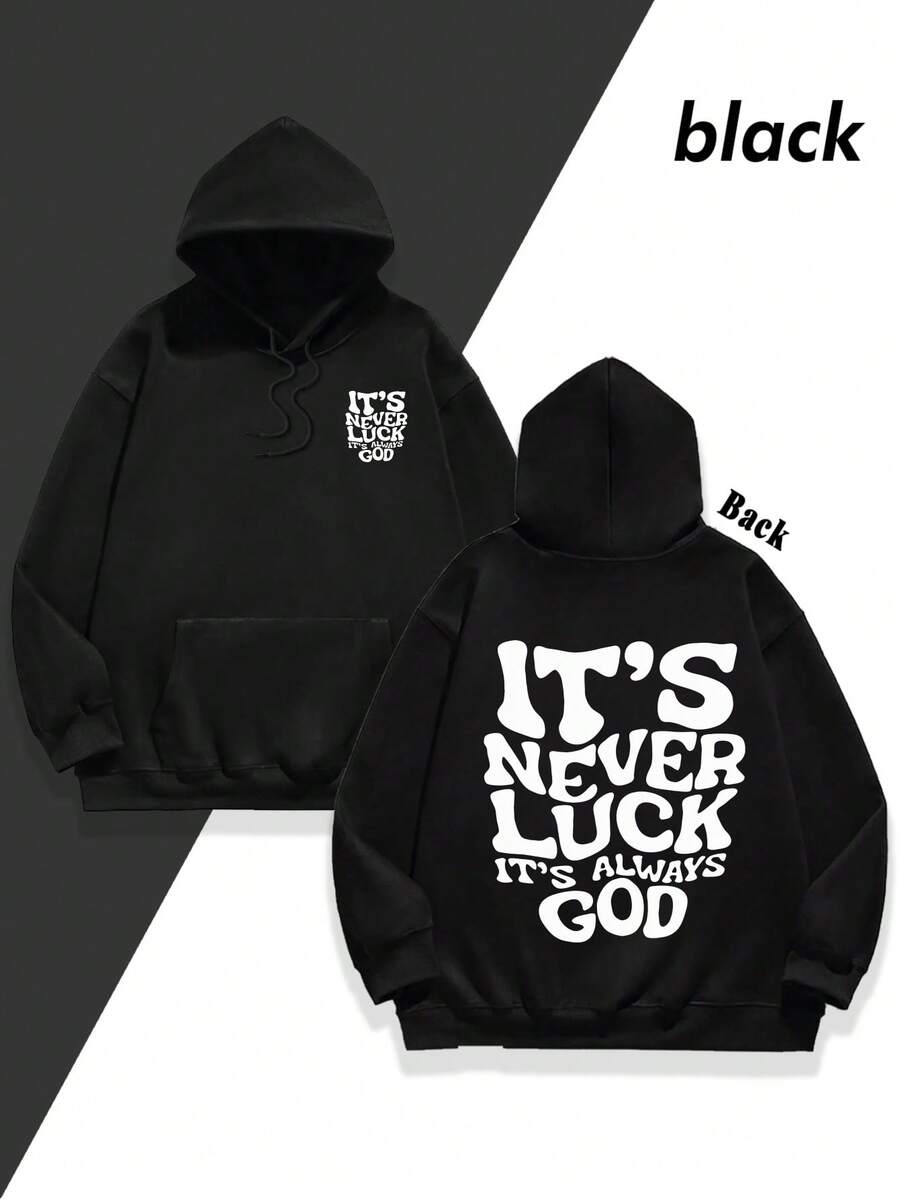 Stay cozy and inspired with this unisex fleece hoodie, featuring the bold message "It's Never Luck, It's Always God." Crafted from 100% cotton, it offers softness and comfort for everyday wear. Perfect for those who know a little faith goes a long way—whether you're out and about or just lounging, this hoodie keeps your vibe as warm as your heart.
