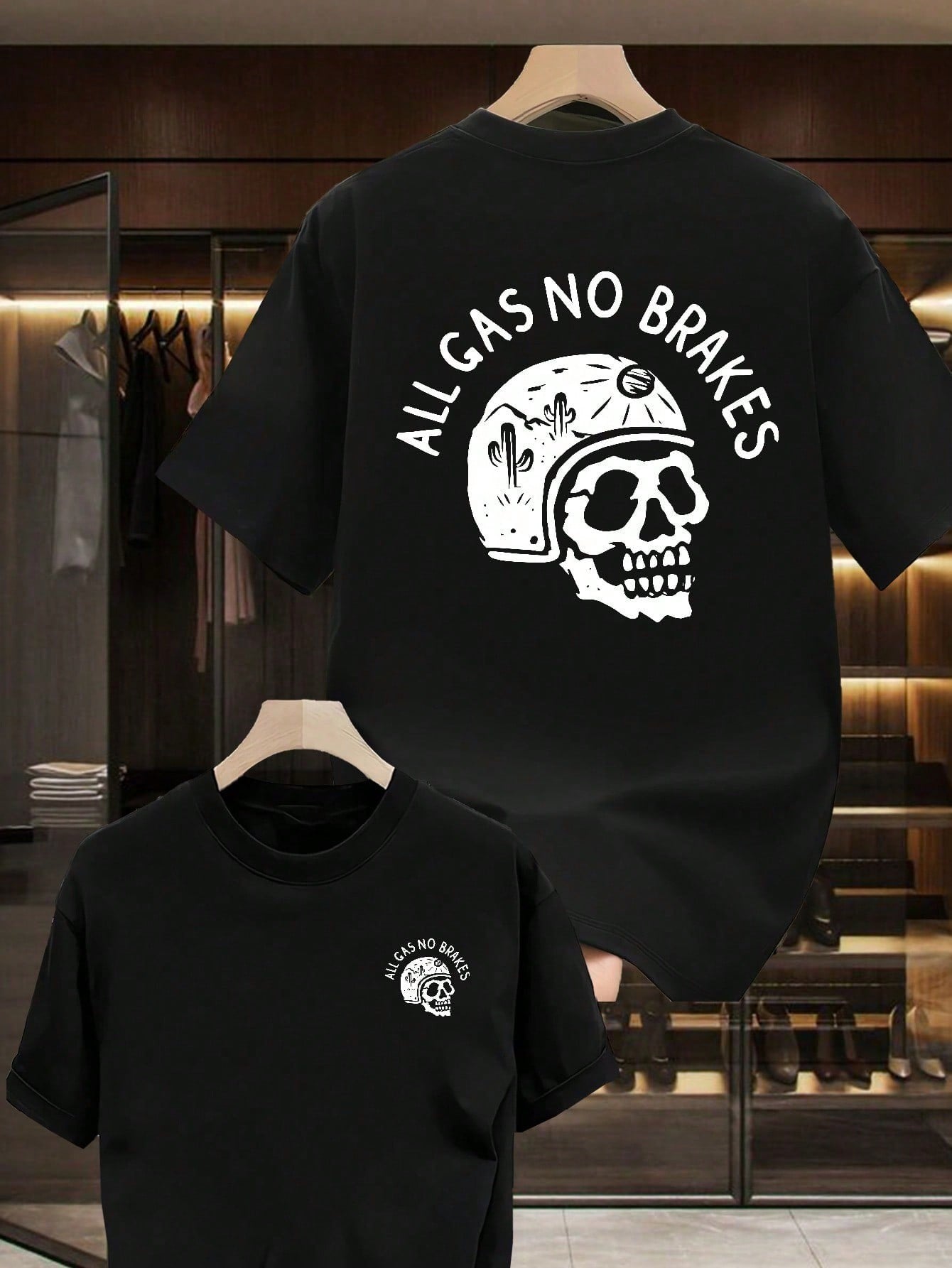 Charge your style with this Unisex Skull Helmet Graphic T-Shirt, perfect for all-day streetwear vibes. Featuring a bold "All Gas No Brakes" design, it adds a fearless touch to your look while keeping comfort front and center. Whether you're hitting the streets or just chilling, this tee revs up your daily wear with playful attitude and easygoing style.