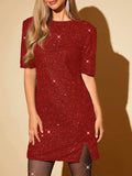 Get ready to turn heads with our V-Back Sequin Slit Party Dress. The glamorous chic design features a stunning v-back and eye-catching sequin detailing. Perfect for any occasion, this dress will make you feel confident and stylish. Elevate your wardrobe with this must-have piece.
