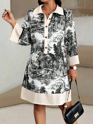 Be vacation ready with this stylish plus size printed button-up dress in a fun and unique random print. Designed for comfort and fashion, this dress is perfect for any getaway. Made with quality materials and a perfect fit, you'll feel confident and fabulous wherever you go.