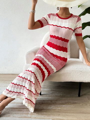Get ready for your next vacation with our Stylish Striped Short Sleeve Sweater Dress for Women. The perfect combination of fashion and comfort, this dress features a flattering A-line cut and bold striped pattern. Made with high-quality materials, it's ideal for any destination and will keep you looking and feeling your best.