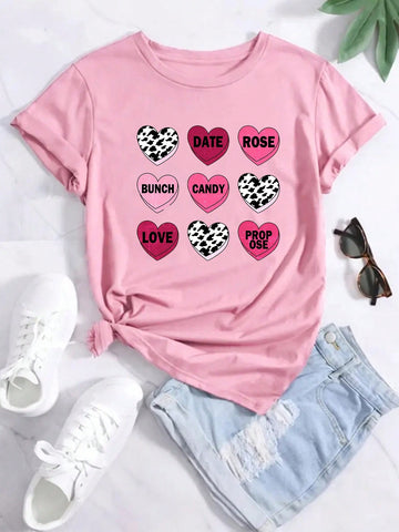 Unleash your playful side this Valentine's Day with our fitted short sleeve t-shirt featuring a heart pattern! Show some love with this quirky top that's perfect for any casual occasion.