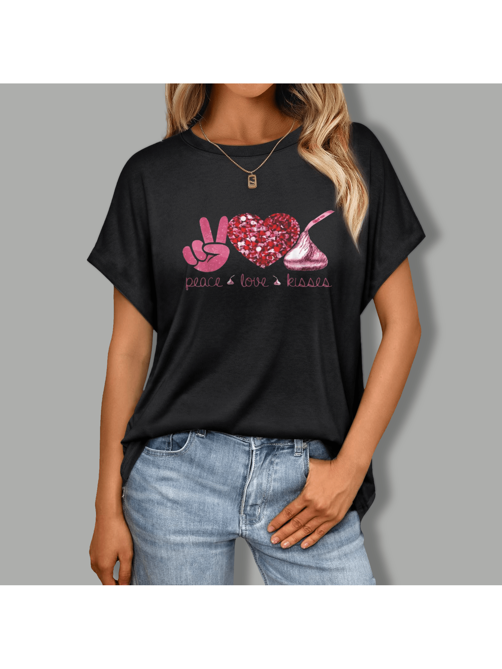 Spread the love with our Valentine's Day Peace & Love Heart Graphic Tee! This sweet and stylish shirt is perfect for any occasion, bringing peace and love wherever you go. Show off your playful side and make a statement with our quirky design.