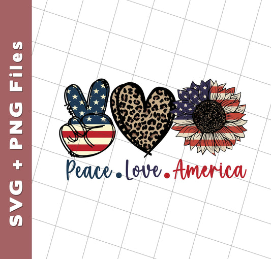 Peace Love American, Sunflower American, Leopard Pattern, Svg Files, Png Sublimation