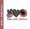 Peace Love American, Sunflower American, Leopard Pattern, Svg Files, Png Sublimation