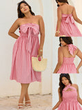 Get ready to turn heads with this Versatile Plus Size Strapless Cross Neck Holiday Dress! The playful striped pattern adds a splash of fun, while the cross neck design keeps things chic and modern. Perfect for any festive occasion, this dress combines comfort and style effortlessly, making it your go-to for holiday celebrations. Dance, laugh, and sparkle in a look that's as lively as you are!
