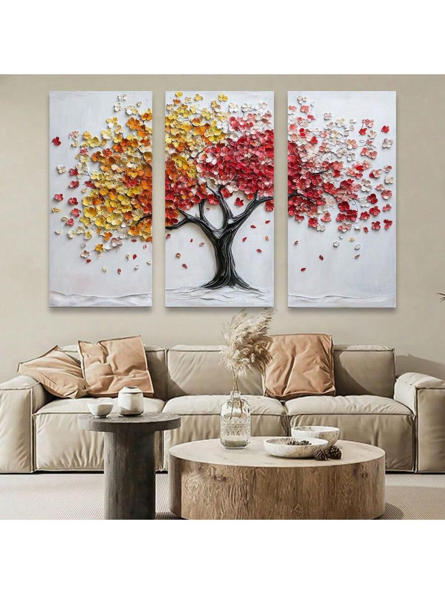 Enhance your home decor with this vibrant 3-piece tree landscape wall art set. Featuring modern knife painting techniques, this set adds a touch of elegance to any room. Transform your walls into a beautiful landscape and create a calming atmosphere with this expertly crafted set.