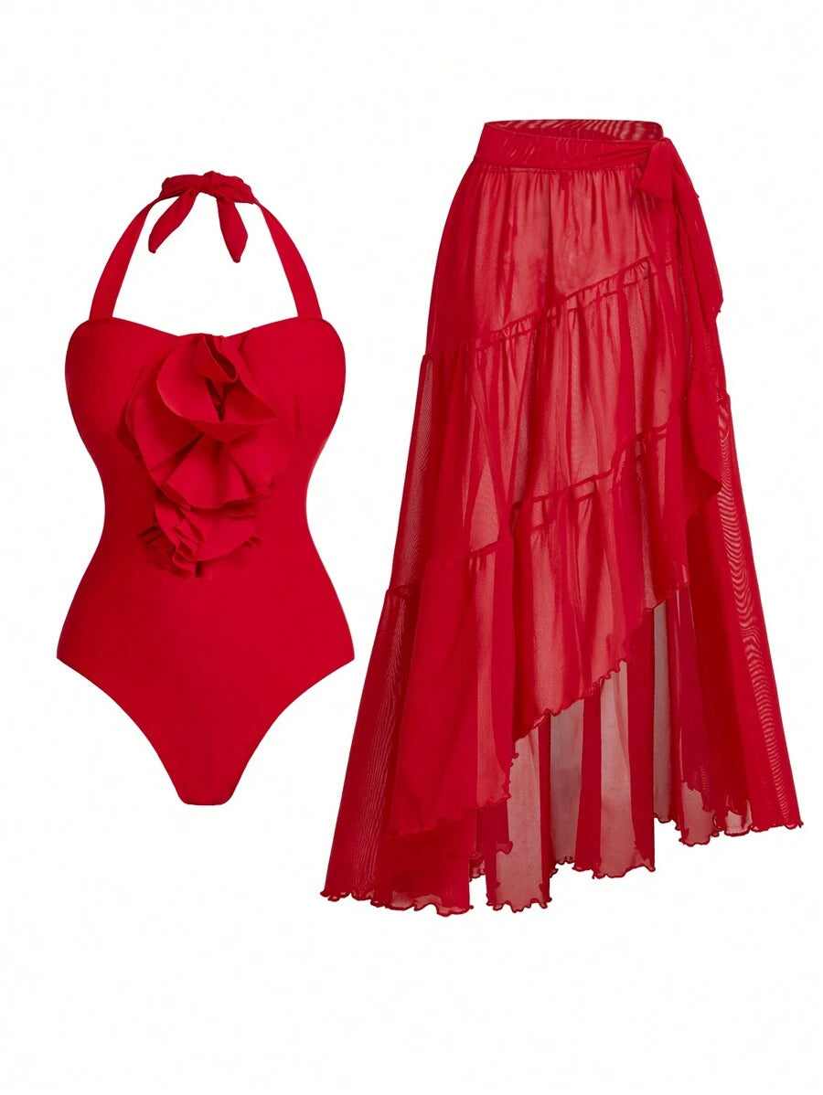 Dive into summer with this stunning 2-piece swimsuit set featuring vibrant 3D floral designs that bring tropical paradise to life. The eye-catching pattern combines bold colors and dimensional details for a fashion-forward look that stands out poolside or beachside. Crafted for comfort and style, this set offers flattering coverage and reliable support for all your warm-weather adventures. 