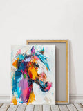 Spruce up your space with this vibrant abstract horse portrait canvas art. With colorful brushstrokes, this piece will add energy and life to any room. (Note: No frame included.)