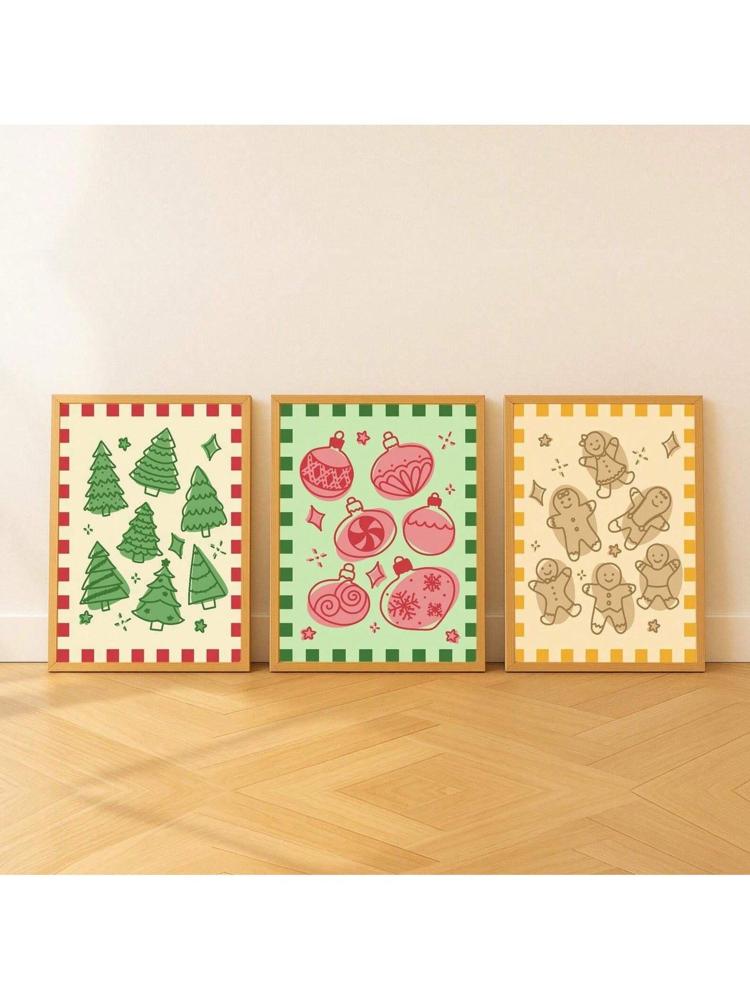 Transform your walls into a holiday wonderland with this delightful Christmas art print set! Featuring charming gingerbread men and whimsical candy designs, these vibrant prints bring instant festive cheer to any room. Perfect for living rooms, bedrooms, or entryways, they capture the magic and joy of the season with bold colors and playful illustrations. Easy to display and instantly recognizable, these prints are ideal for creating a warm, inviting holiday atmosphere that'll have everyone smiling. Mix and
