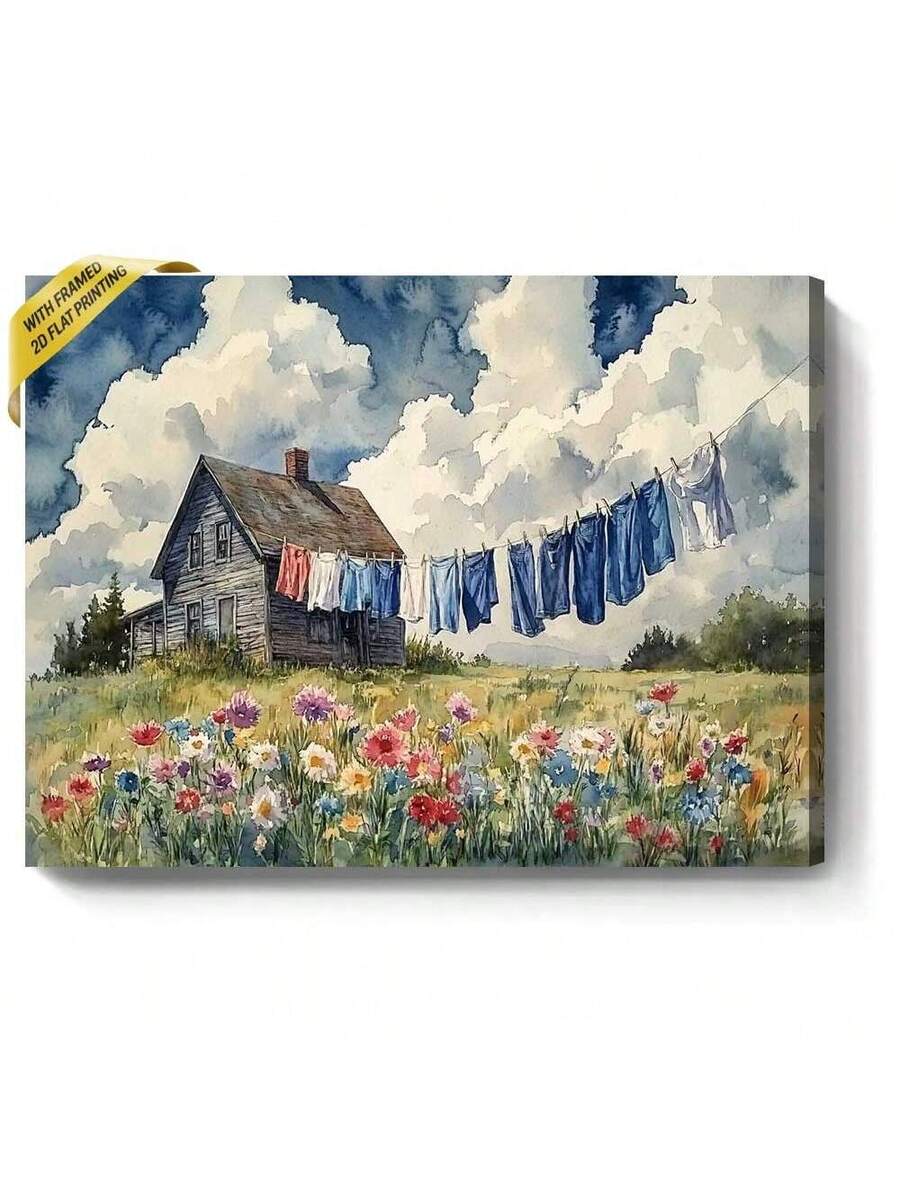 Transform any room with this vibrant canvas art featuring a cheerful blend of colorful laundry and wildflowers. The modern design brings warmth and personality to living spaces, bedrooms, kitchens, and beyond. Pre-framed and ready to hang, it combines contemporary aesthetics with a playful, uplifting energy. Perfect for adding a pop of color and artistic flair to your home decor.