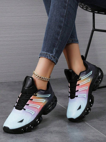 Step into vibrant style with these women's rainbow low-top lace-up sneakers, designed for year-round comfort. Featuring a playful spectrum of colors, these versatile shoes transition seamlessly from casual outings to everyday adventures. 