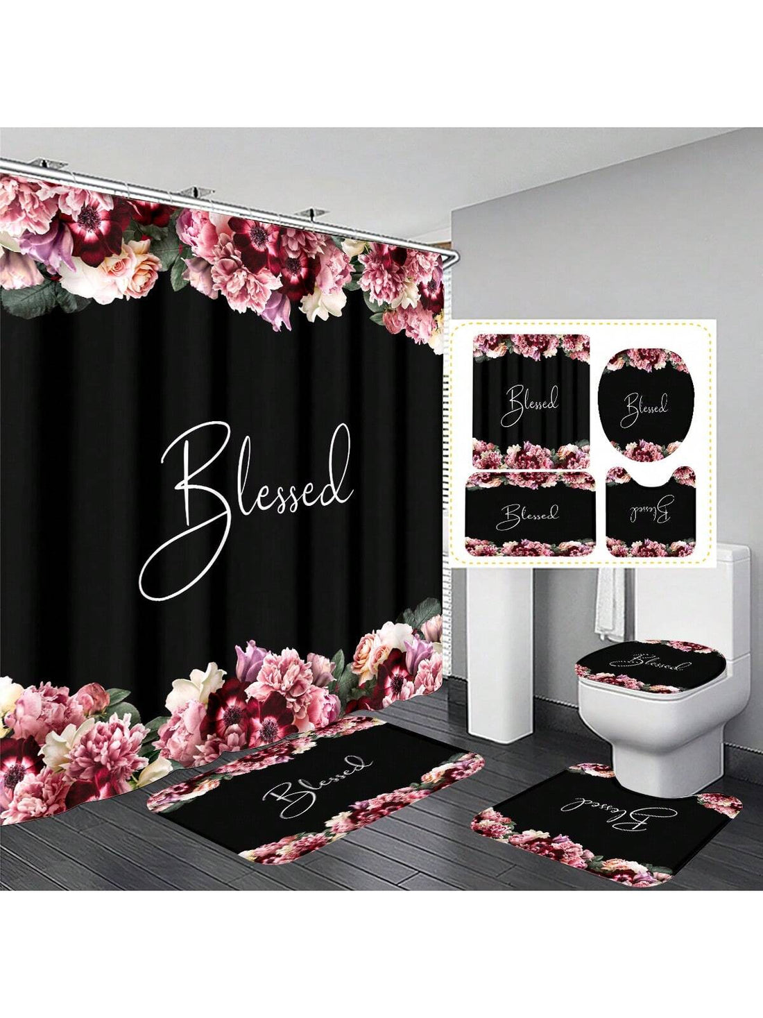 Bring a splash of summer fun to your bathroom with this vibrant floral curtain set! Featuring a waterproof shower curtain, matching mat, toilet cushion, and lid cover, it’s designed to brighten your space while keeping it fresh and dry. Easy to clean and full of cheerful blooms, this set adds a playful touch that turns everyday routines into a colorful escape. Perfect for anyone looking to refresh their bathroom with lively style and practical comfort.