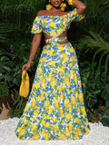 Add a touch of vibrant elegance to your spring and summer wardrobe with this off-shoulder maxi dress! Its stunning floral pattern and playful bow detail will make you stand out in any crowd. Perfect for any occasion, this dress will have you looking effortlessly chic.